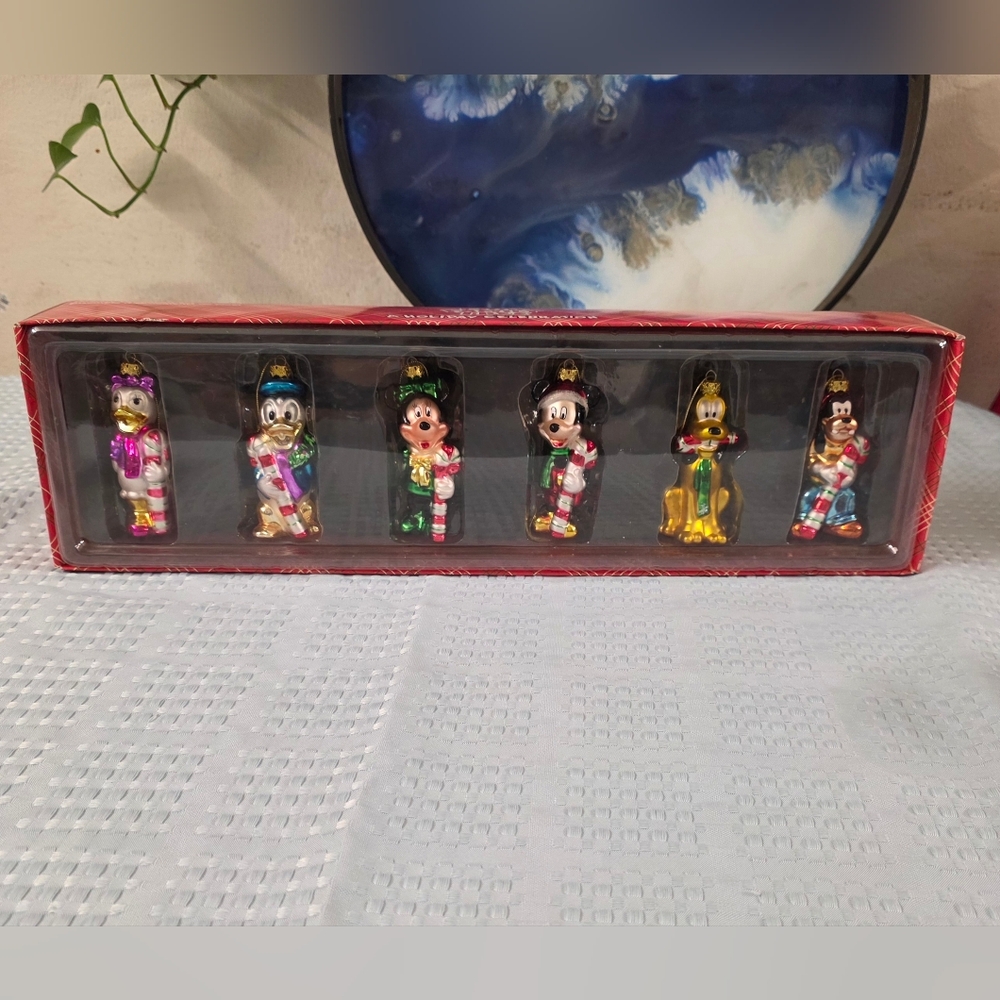 Disney Store Mickey Mouse & Friends Glass Ornament Christmas Set Of 6 New In Box
